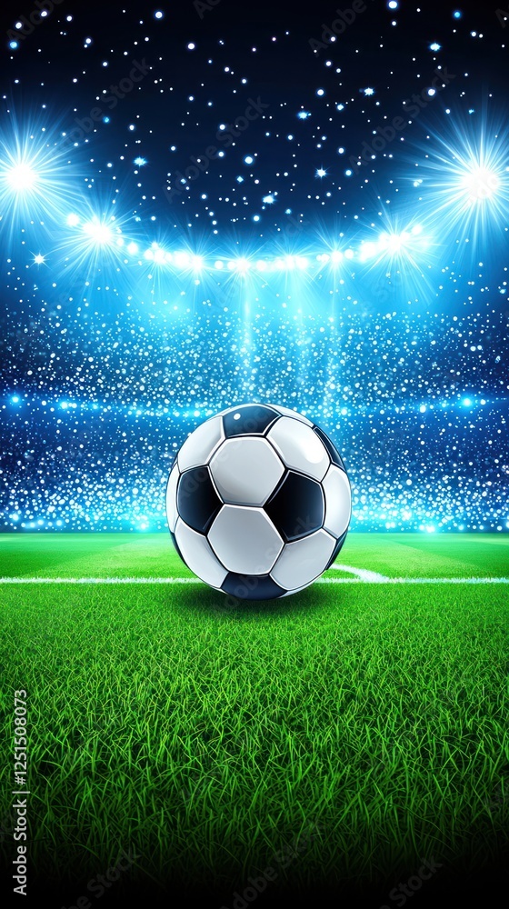 Fototapeta premium Soccer ball on field under stadium lights