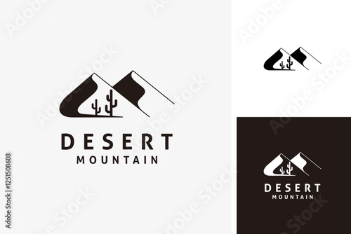 Desert mountain with cactus logo symbol icon design illustration