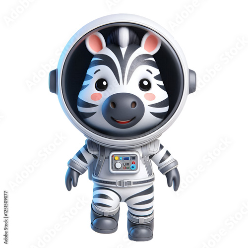 Cute and happy 3d zebra astronaut isolated on white background