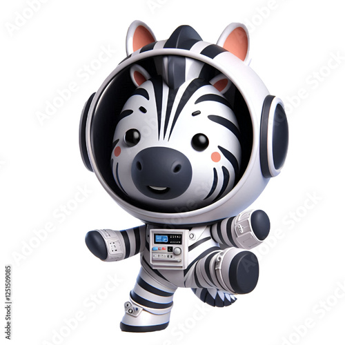 Cute and happy 3d zebra astronaut isolated on white background