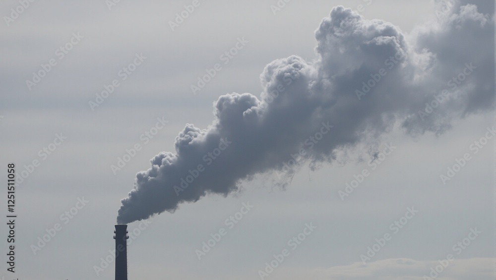 Eerie industrial smoke tower billowing dark clouds against a gloomy sky Environmental pollution concept Eerie industrial smoke tower billowing dark clouds against a gloomy sky Environmental pollution concept