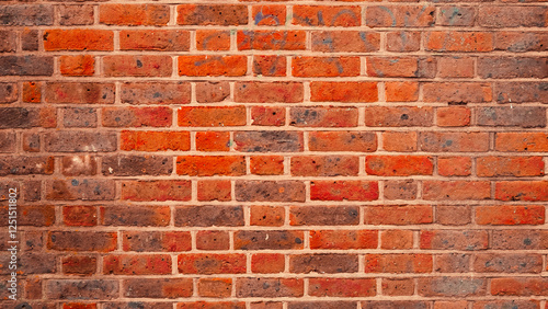 A weathered red brick wall with visible cracks and aged details.