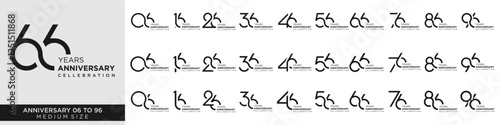 collection anniversary 16 to 96 year, creative number design vector illustration.