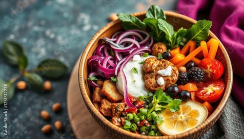 Colorful healthy salad bowl kitchen food photography indoor close-up nutrition awareness photo