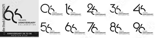 collection anniversary 16 to 96 year, creative number design vector illustration. photo