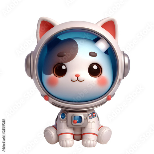 Cute happy 3d astronaut cat isolated on white background, digital art