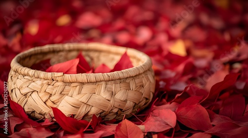 Autumn Esparto Basket on Fallen Leaves photo