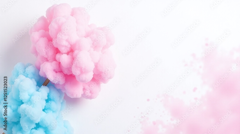 Pink and blue cotton candy clouds against a white background. Pink and blue cotton candy clouds against a white background.