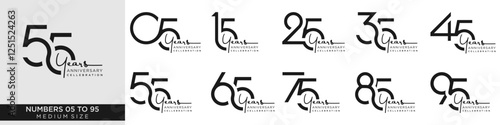 collection anniversary 15 to 95 year, creative number design vector illustration.