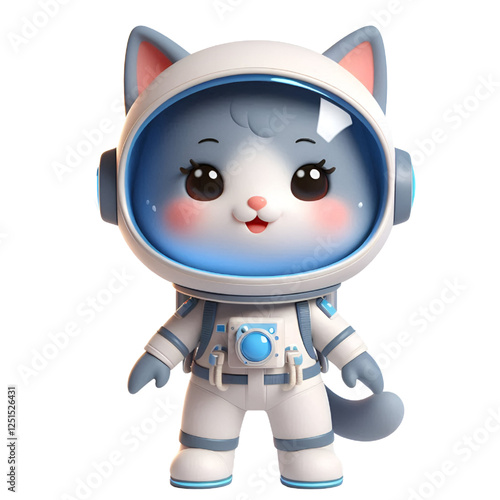 Cute happy 3d astronaut cat isolated on white background, digital art