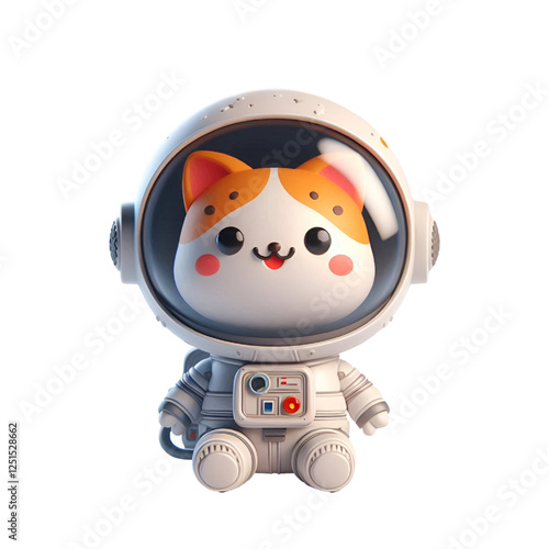 Cute happy 3d astronaut cat isolated on white background, digital art