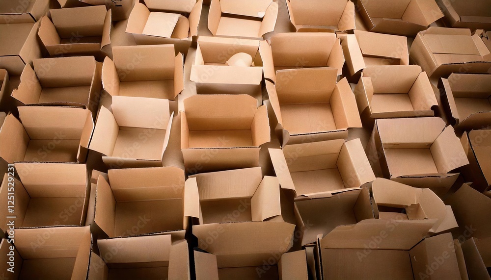 Fototapeta premium Empty cardboard boxes arranged in a large space create a minimalistic and organized setting