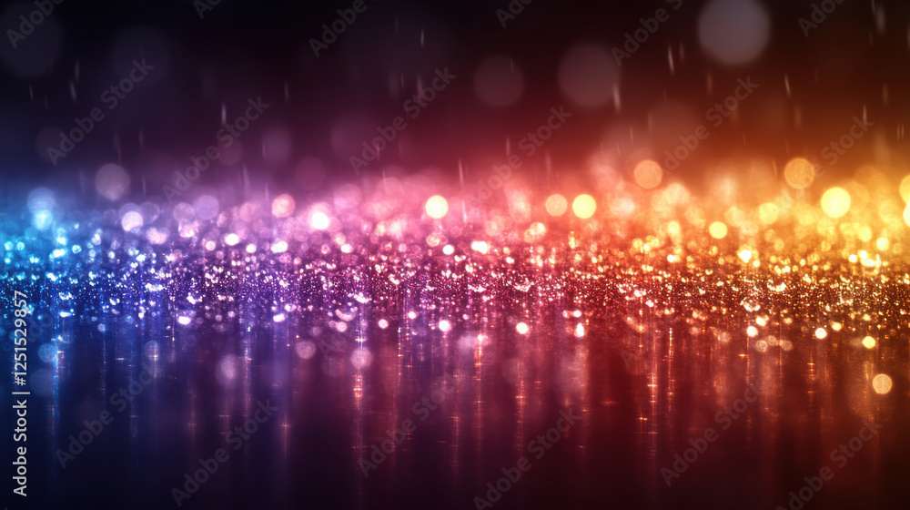 Obraz premium Colorful bokeh lights create vibrant, festive atmosphere with shimmering reflections