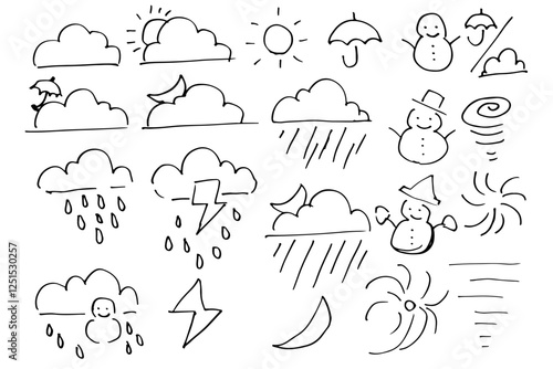手書きのシンプルな天気のイラスト素材　ベクター