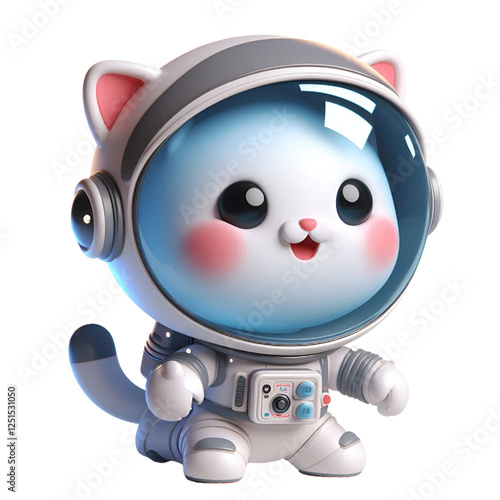 Cute happy 3d astronaut cat isolated on white background, digital art