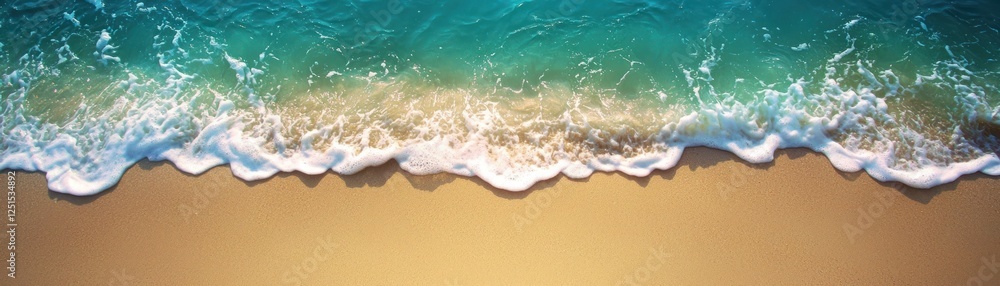 Ocean Waves on Sandy Beach. Top View. Vacation Ocean Waves on Sandy Beach. Top View. Vacation