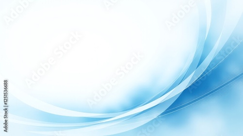 The image features a serene, abstract design with flowing, blue lines against a light, white background.