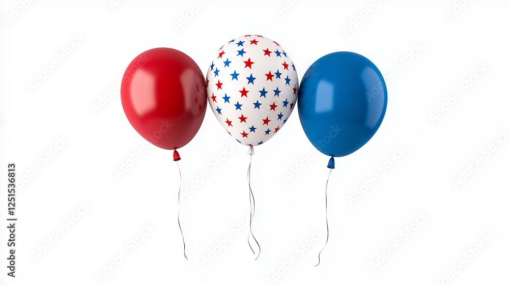 Red, Blue, and White Star Balloons on White Background Red, Blue, and White Star Balloons on White Background