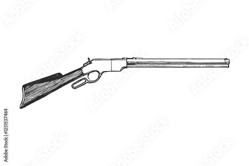 Vector hand-drawn illustration of rifle. Black and white sketch of vintage cowboy weapon. Wild west symbol.