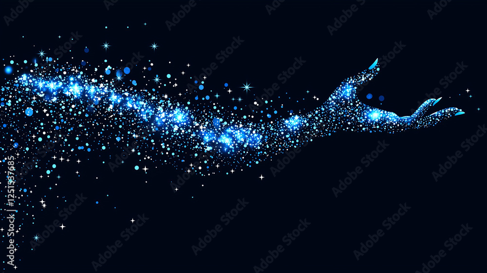 Fototapeta premium Abstract digital hand composed of glowing blue particles in a futuristic style, symbolizing artificial intelligence, technology, and digital transformation in a high-tech environment. 