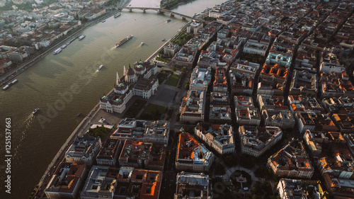 Establishing Aerial view of Budapest Cityscape - Hungary Capital Skyline at daytime