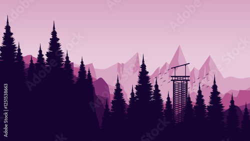 morning sunrise mountains landscape vector illustration good for web banner, ads banner, tourism banner, wallpaper, background template, and adventure design backdrop