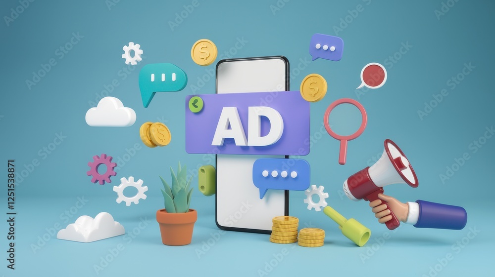 Mobile Advertising Campaign: A 3D Render of Digital Marketing Mobile Advertising Campaign: A 3D Render of Digital Marketing