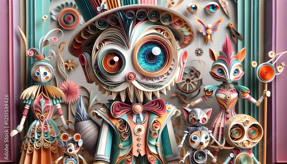 Fototapeta premium Autómatas de Papel: Fantasía Mecánica y Arte Quilling