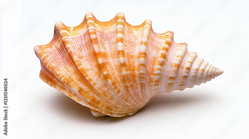 Intricate Orange and White Spiral Seashell on White Background Intricate Orange and White Spiral Seashell on White Background