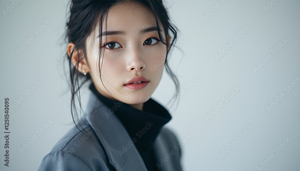 Young Asian Woman Posing in Studio Portrait with Professional Attire Young Asian Woman Posing in Studio Portrait with Professional Attire