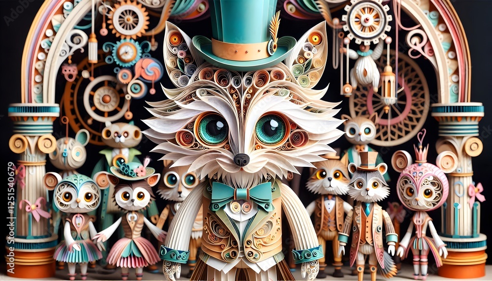 Fototapeta premium Autómatas de Papel: Fantasía Mecánica y Arte Quilling