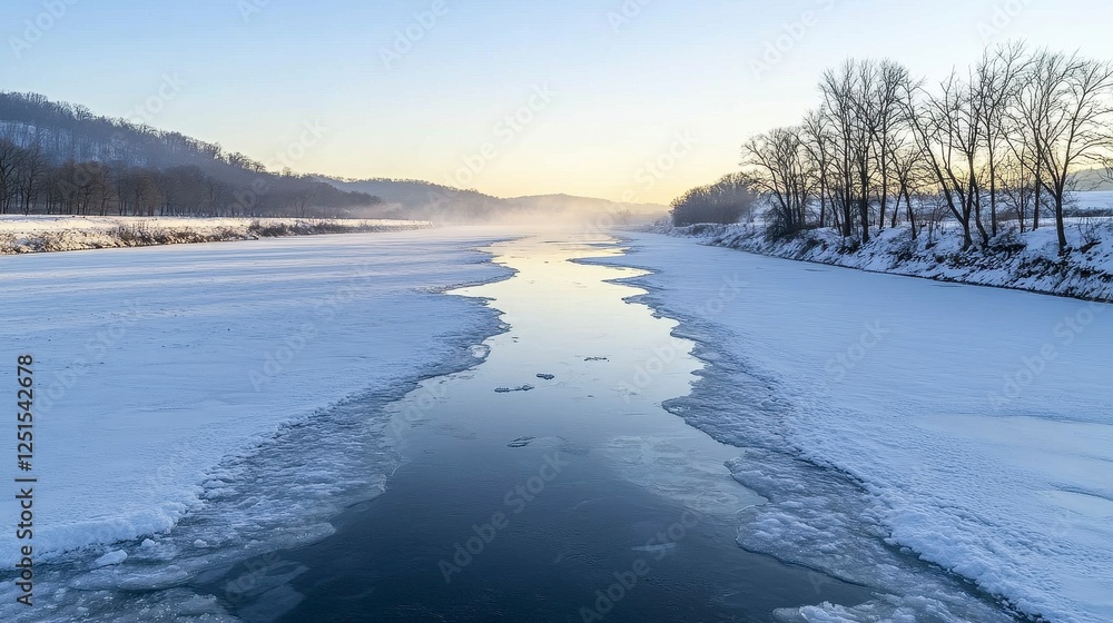 Frozen River Valley at Sunrise Winter Landscape Frozen River Valley at Sunrise Winter Landscape