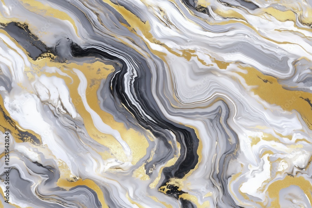 Textura abstrata de mármore com detalhes em dourado, cinza e branco, em padrão seamless, criada com IA generativa, ideal para design de interiores e superfícies sofisticadas Textura abstrata de mármore com detalhes em dourado, cinza e branco, em padrão seamless, criada com IA generativa, ideal para design de interiores e superfícies sofisticadas