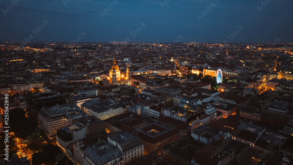 Fototapeta premium Establishing Aerial view of Budapest Cityscape - Hungary Capital Skyline at daytime