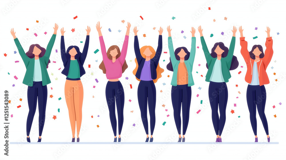 Illustration of a Group of People Celebrating with Raised Hands, Representing Unity, Joy, and Teamwork
Illustration of a Group of People Celebrating with Raised Hands, Representing Unity, Joy, and Teamwork