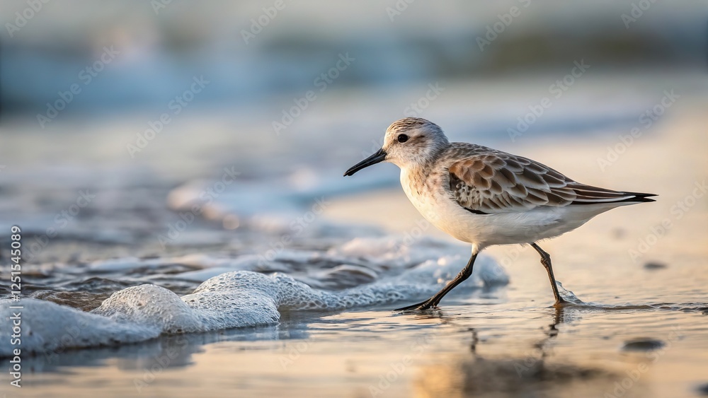 Sanderling Bird Running Along Sandy Beach Coastal Shoreline Sea Ocean Wildlife Nature Birdwatching Seabird Sanderling Bird Running Along Sandy Beach Coastal Shoreline Sea Ocean Wildlife Nature Birdwatching Seabird