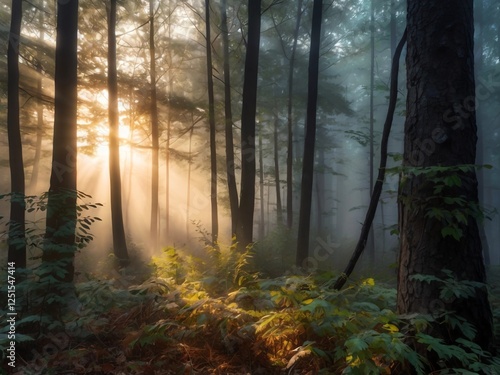 misty morning in the forest