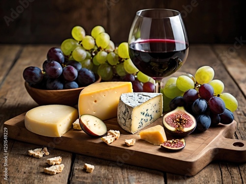 Artisan Cheese Platter with Fresh Fruits and Nuts photo