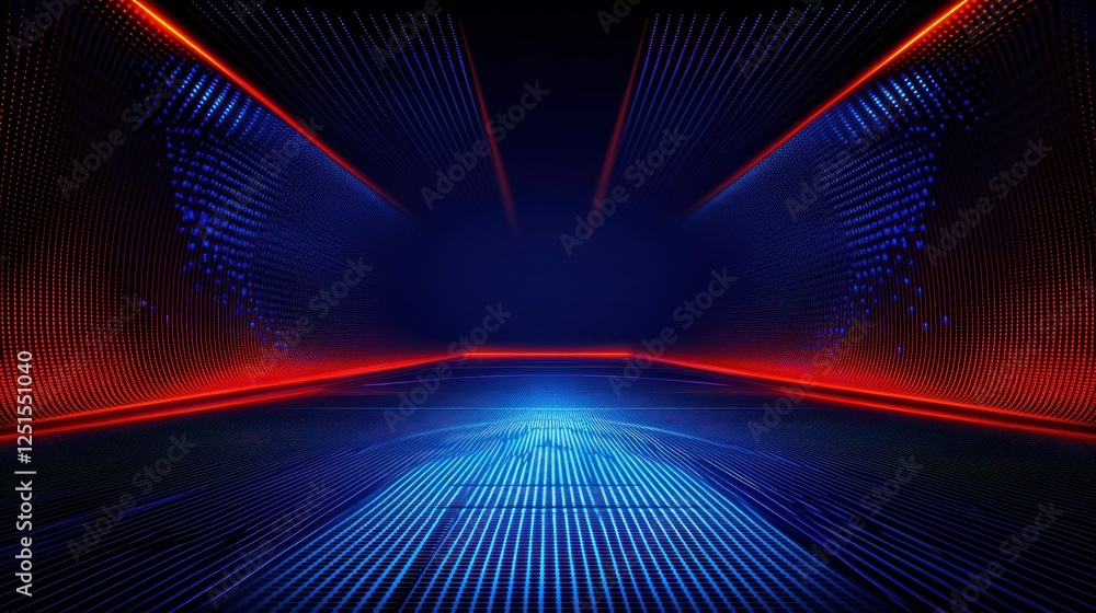 Obraz premium Abstract neon tunnel, glowing lines, futuristic space, background for presentation