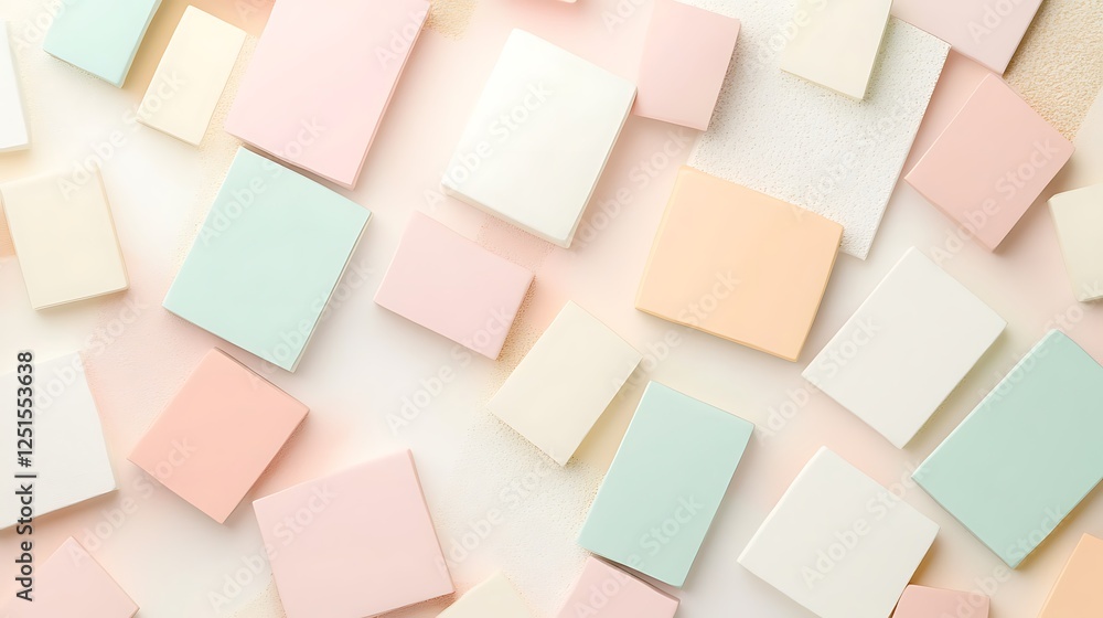 Pastel colored square boxes arranged on a light background Pastel colored square boxes arranged on a light background