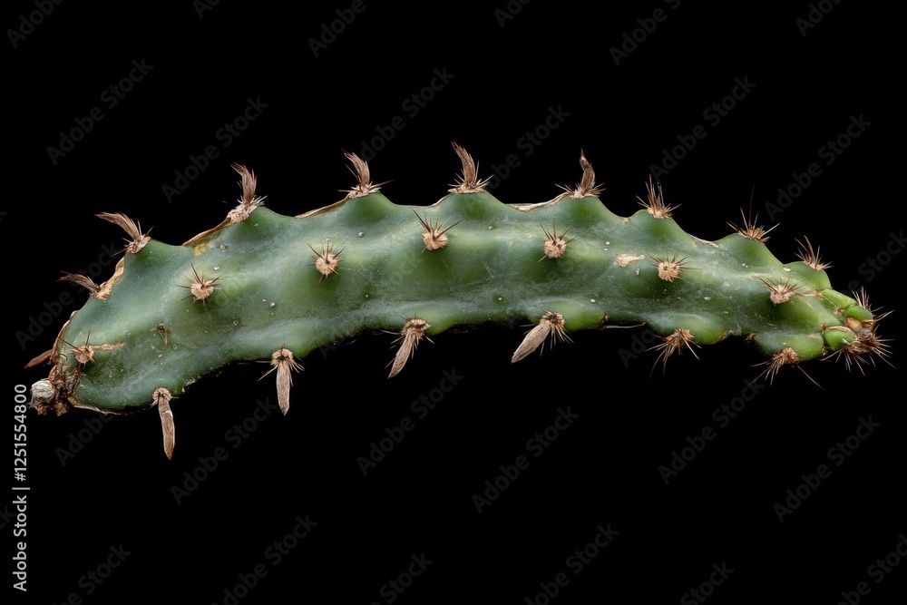 Naklejka premium A thorny and ridged green cactus segment lies on black