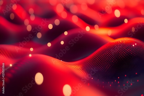 Abstract Red Digital Waves with Glowing Lights