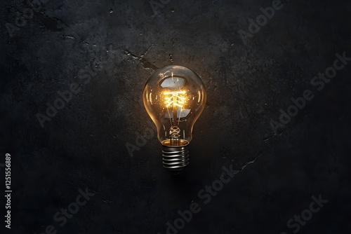 Illuminated Light Bulb on Dark Textured Background
