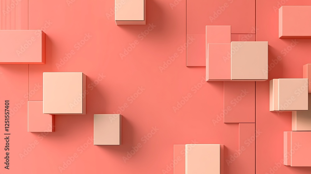 Abstract Coral and Peach Cube Arrangement Design Abstract Coral and Peach Cube Arrangement Design