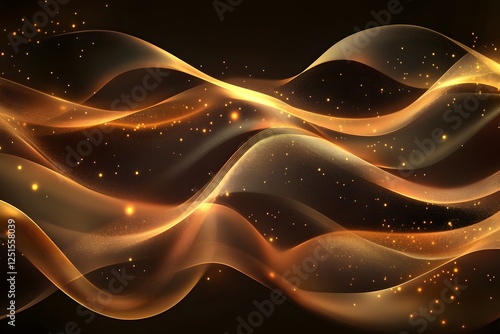 Abstract Golden Waves with Glowing Lights