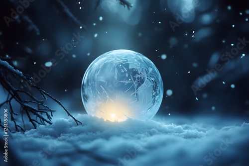 Frozen Crystal Ball in a Winter Forest