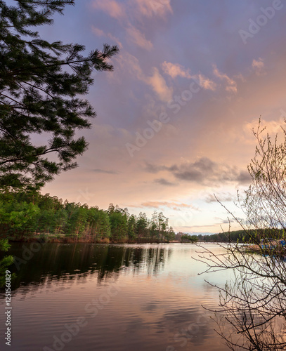 Beautiful lake with a cloudy sky in the background