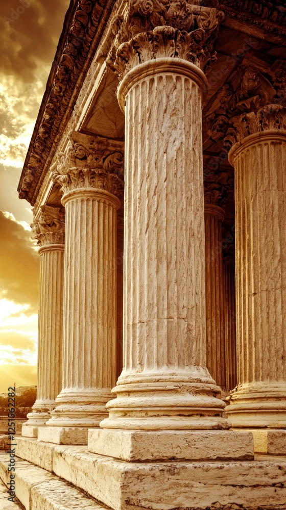 Obraz premium Ancient columns, sunlight, historical architecture