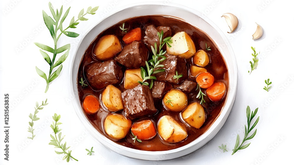 Beef Stew in White Bowl with Vegetables Beef Stew in White Bowl with Vegetables