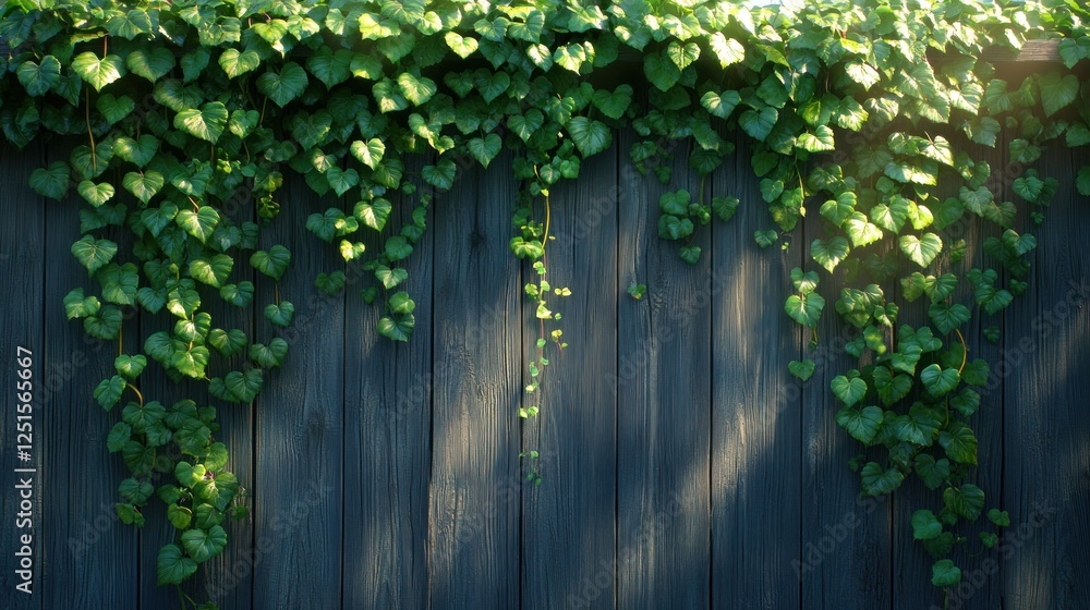 Sunlit ivy on fence, garden backdrop Sunlit ivy on fence, garden backdrop